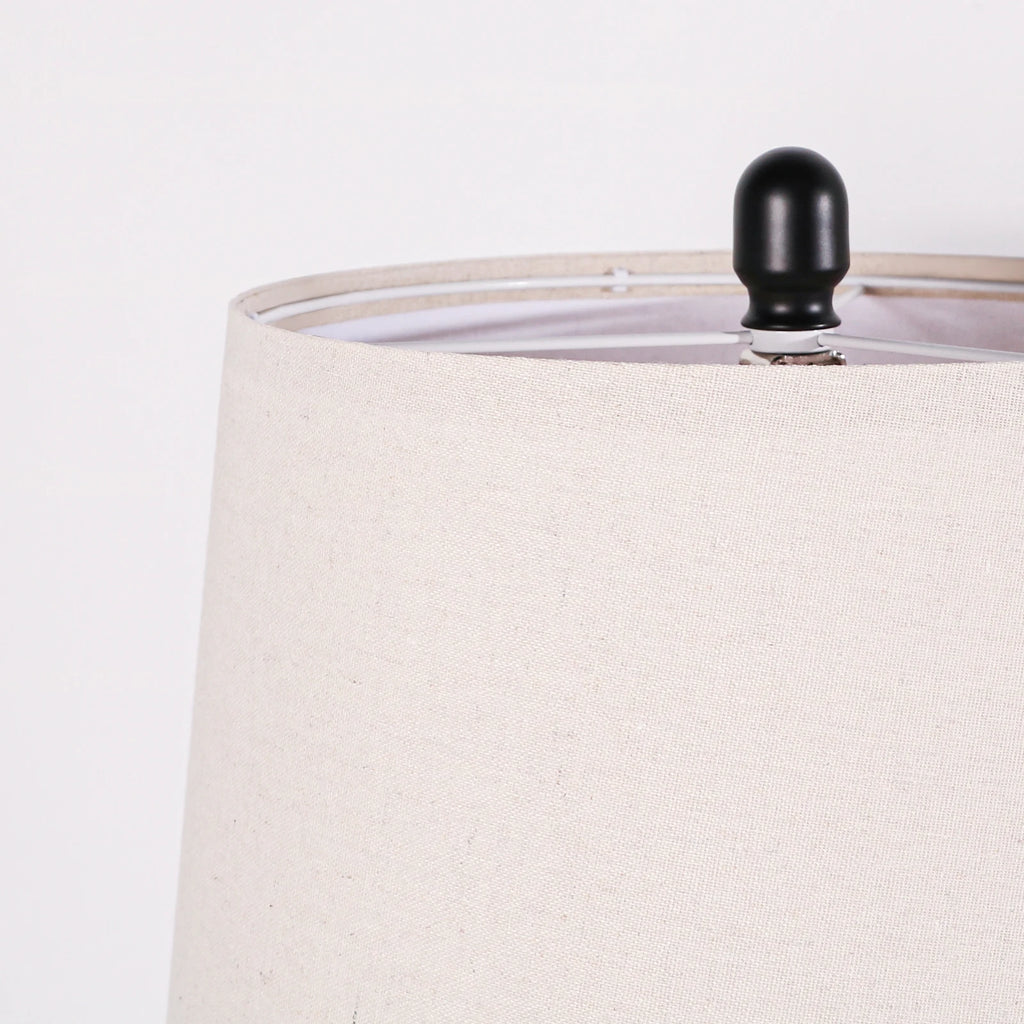 Carved Geometric Ceramic Table Lamp With Linen Shade with Rustic Accent