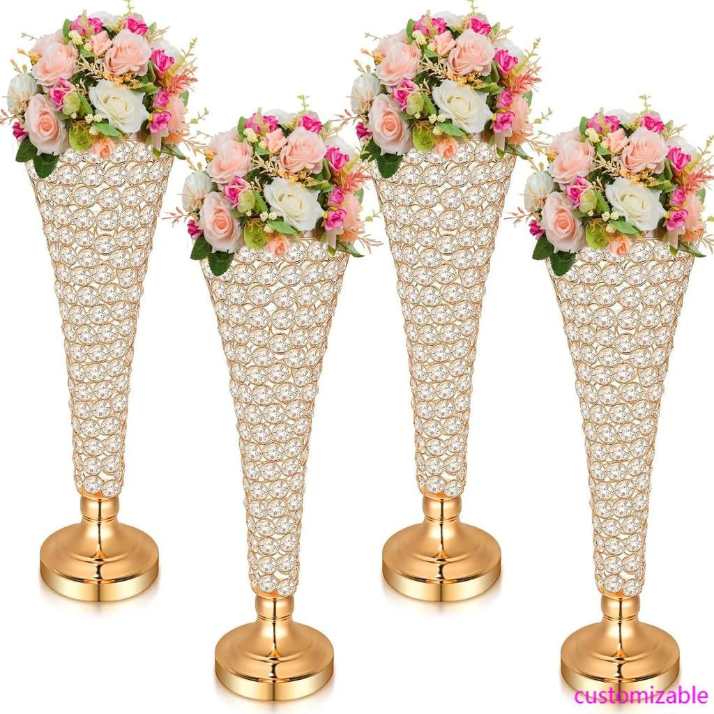 Crystal Trumpet Flower Vase 4 Pcs