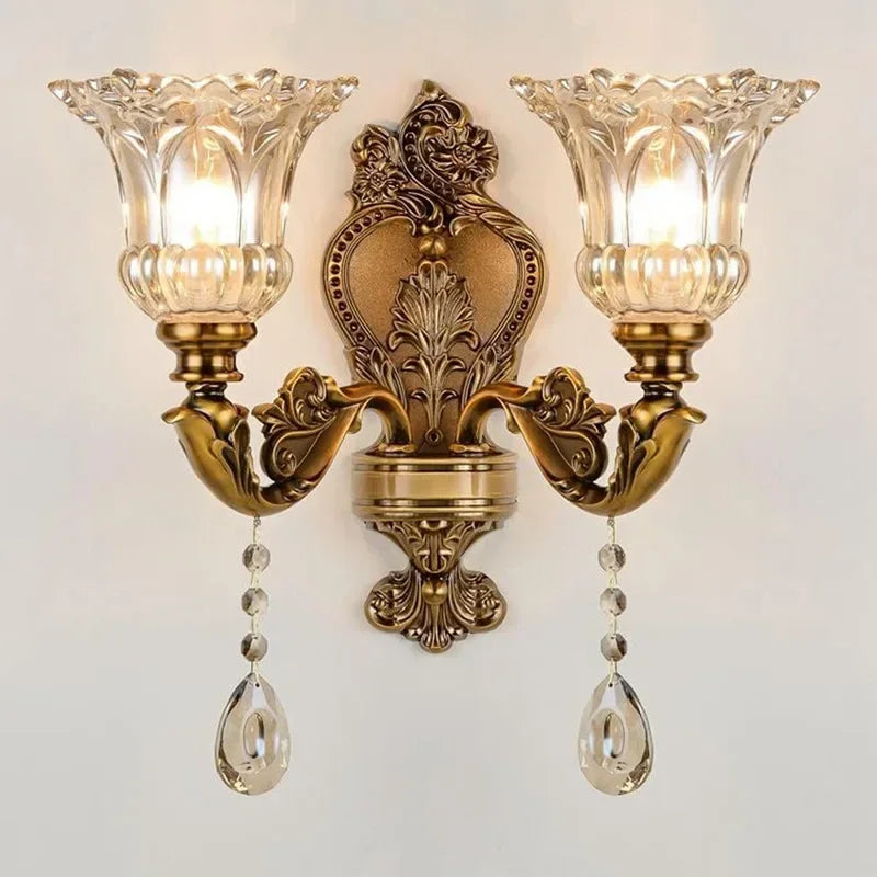 European Style Retro Crystal Dual Head Glass Wall Lamp