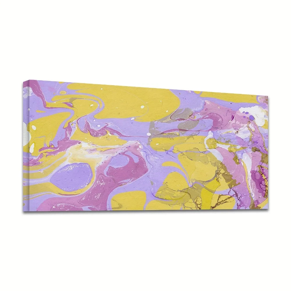 Abstract Acrylic Yellow and Purple Swirl Canvas Wall Art