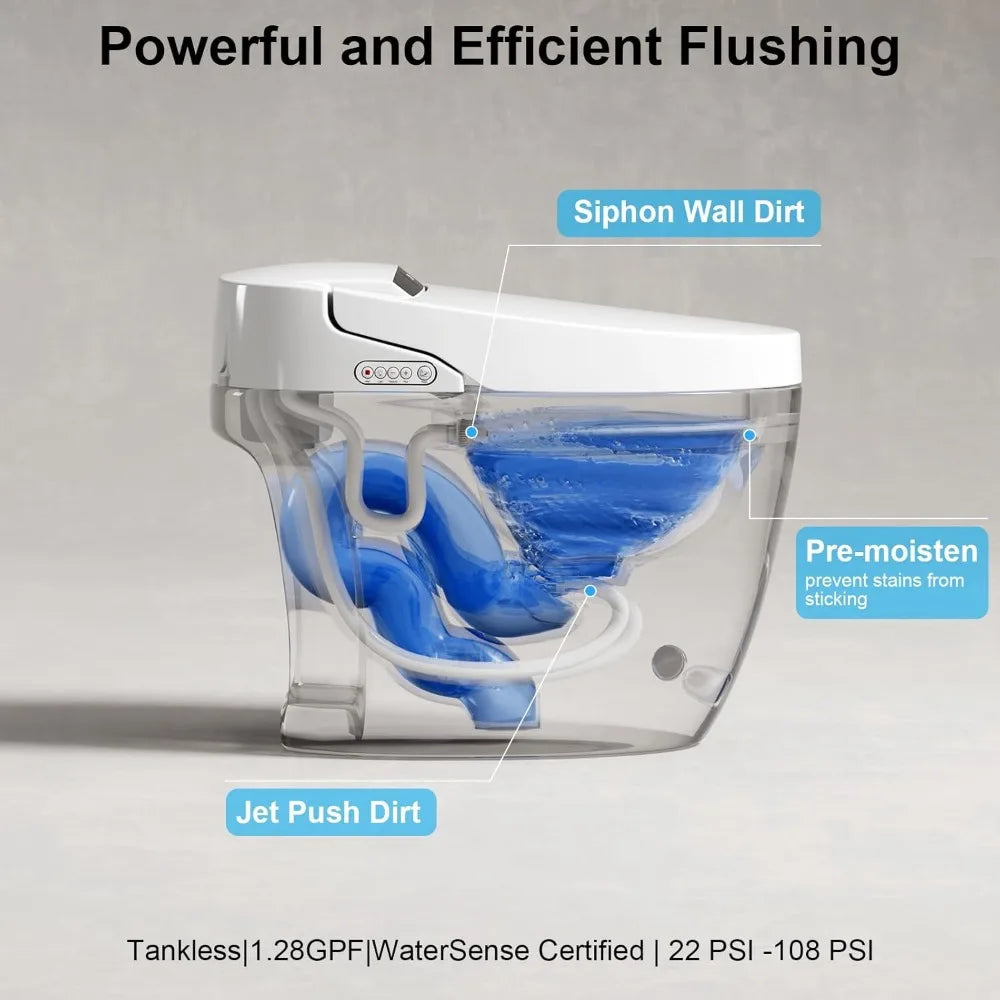 Modern One-Piece Tankless Smart Toilet with Heated Seat and Night Light