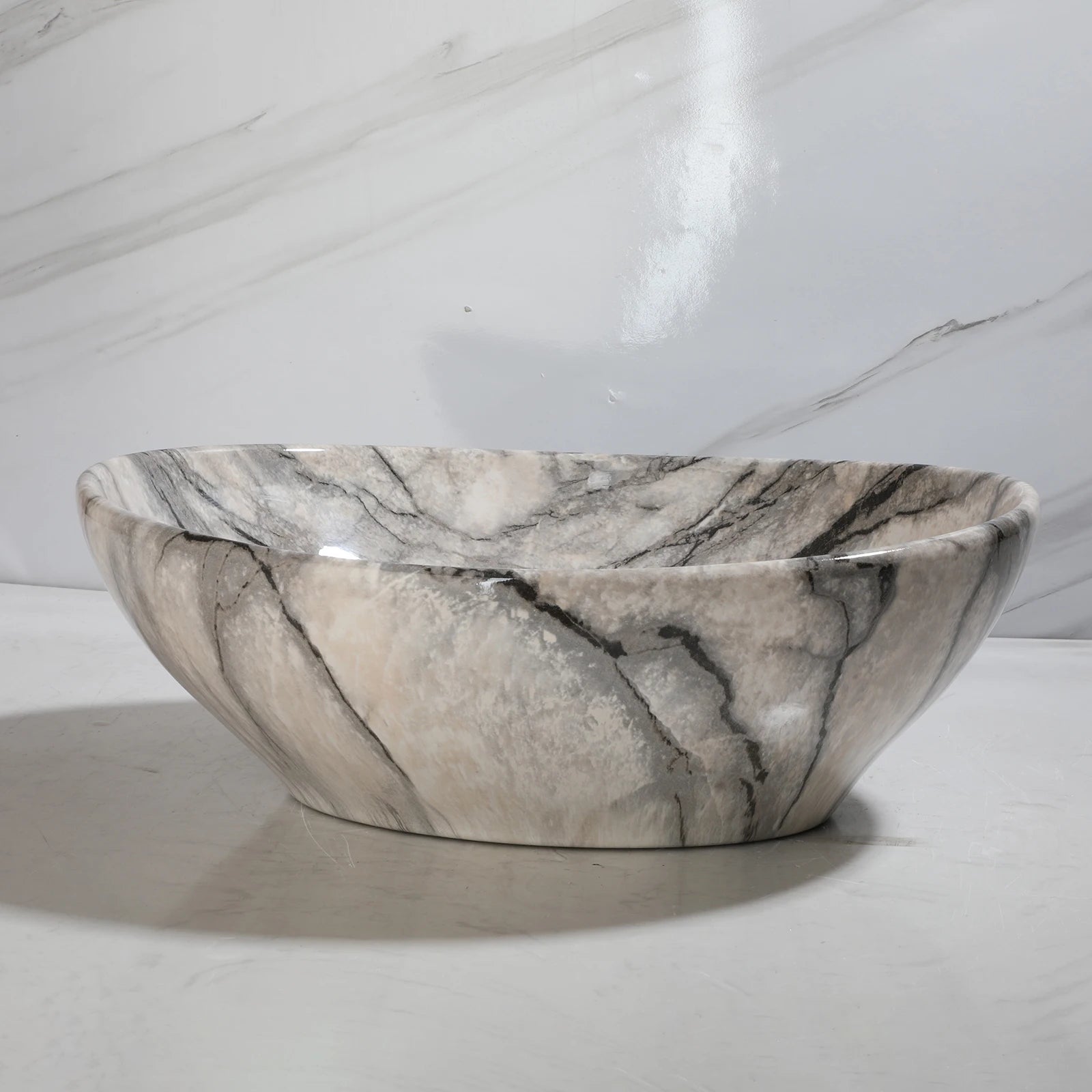 Marbling Oval Vessel Sink Bathroom Ceramic Sink Above Counter Porcelain Basin Bowl