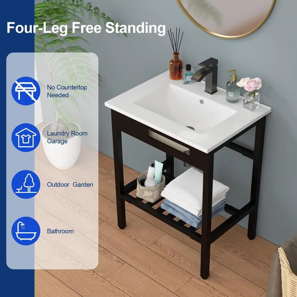 Vanity Ceramic Console Sink Set Freestanding