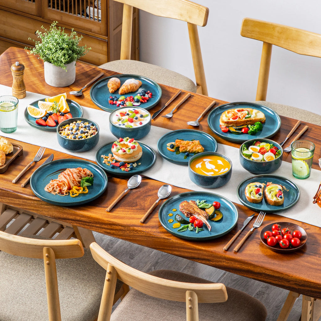 18/36 Piece Blue Ceramic Plate Set