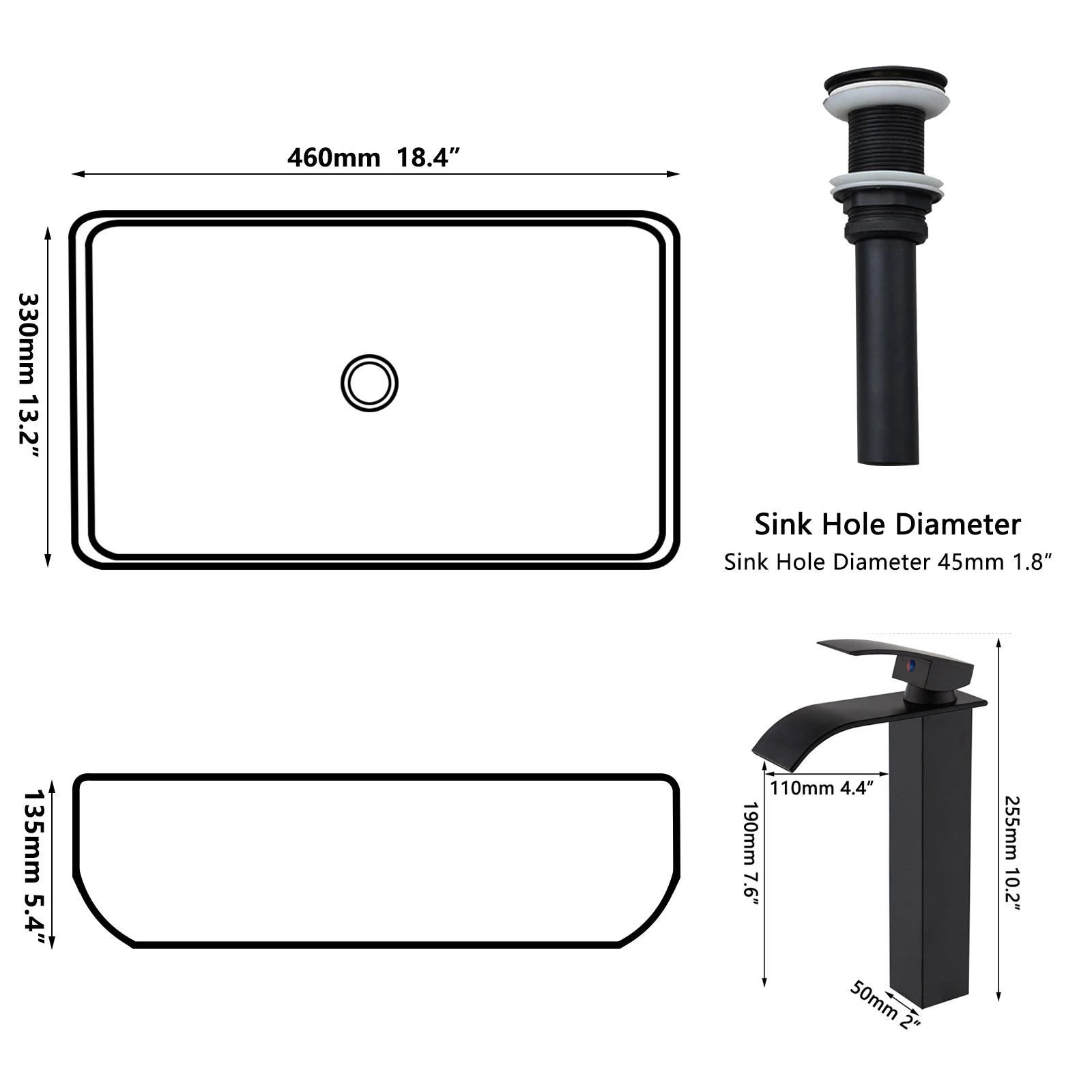 Imitation Marble Style Sink Set Ceramic Basin w/Black Sink Faucets