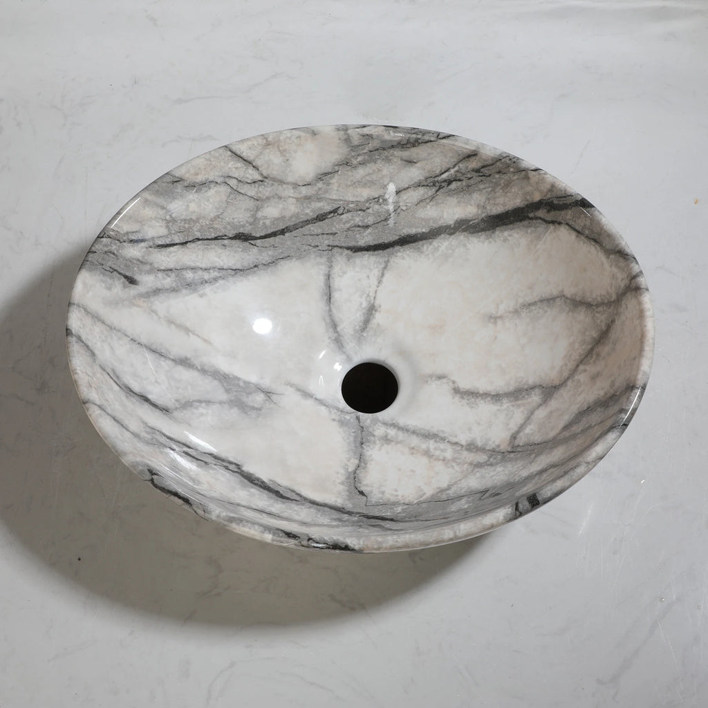 Marbling Oval Vessel Sink Bathroom Ceramic Sink Above Counter Porcelain Basin Bowl
