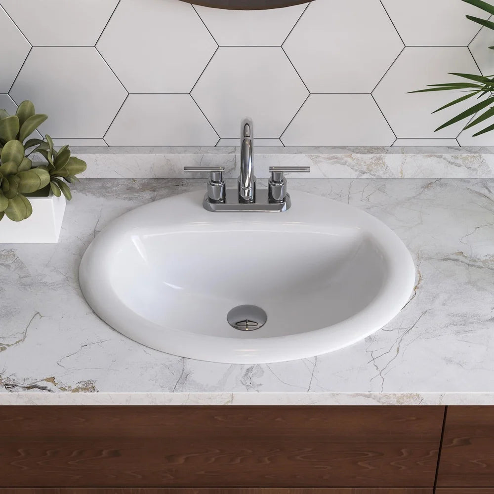 Oval Vitreous China Drop-in Bathroom Sink with Overflow