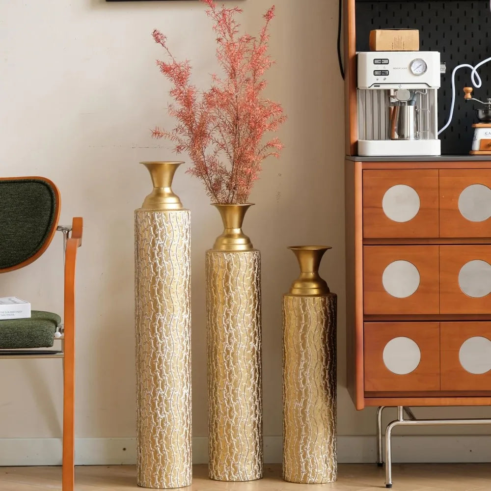 Gold Metal Vase Set of 3