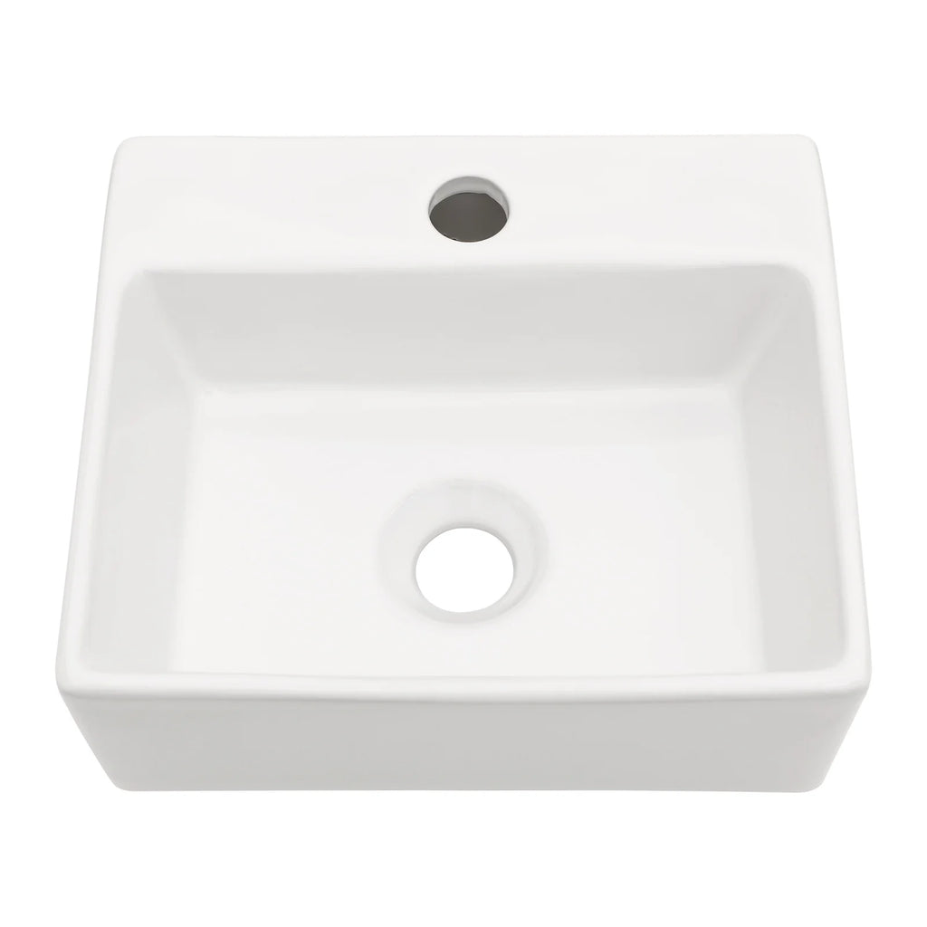 White Ceramic Rectangular Wall Mount Bathroom Sink w/Single Faucet Hole ( Faucet and Sink Undermount Not Included)
