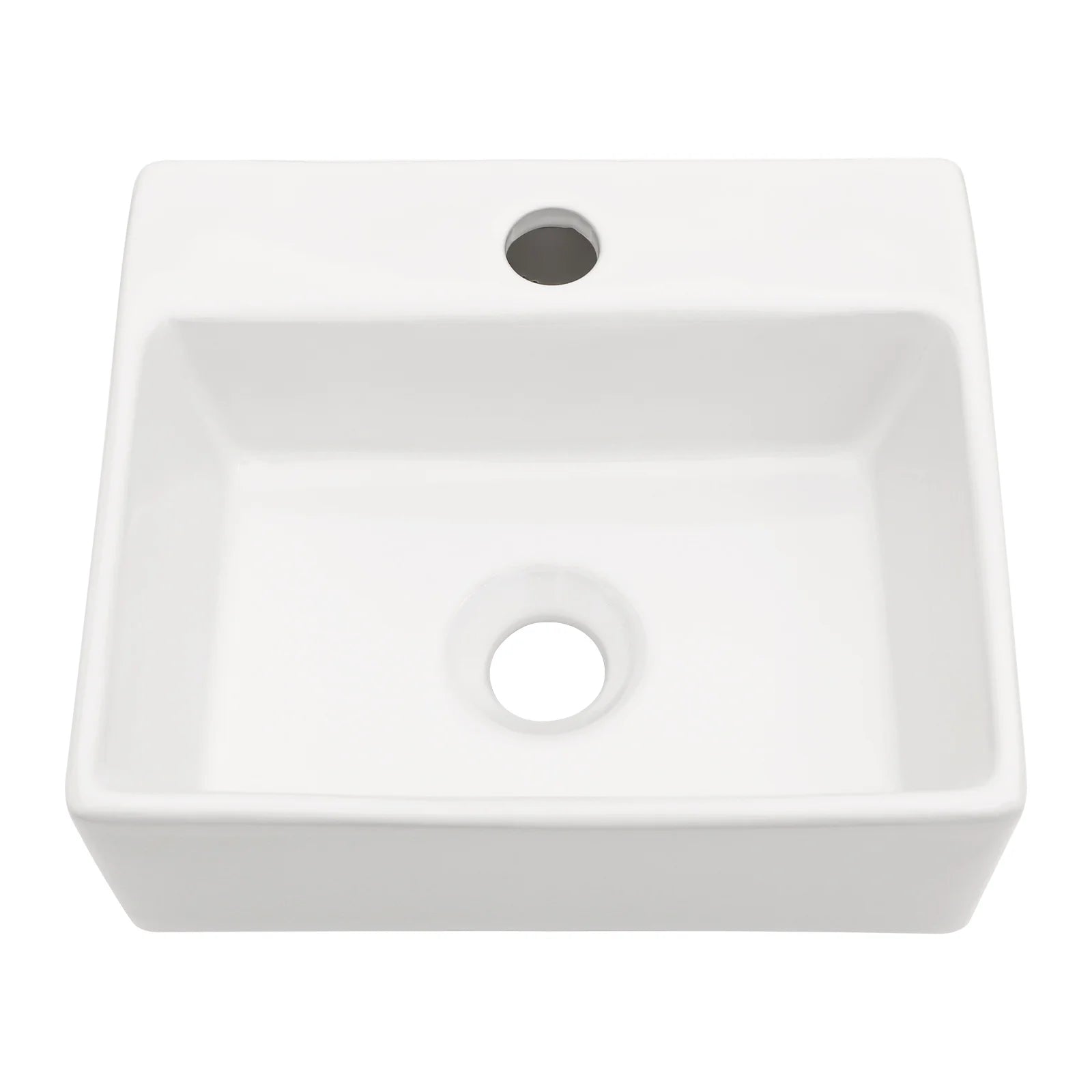 White Ceramic Rectangular Wall Mount Bathroom Sink w/Single Faucet Hole ( Faucet and Sink Undermount Not Included)