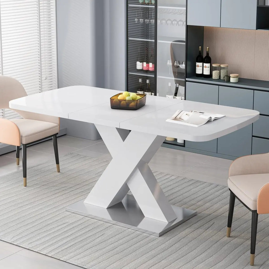 Extendable Faux Marble Top Dining Table for 4-6