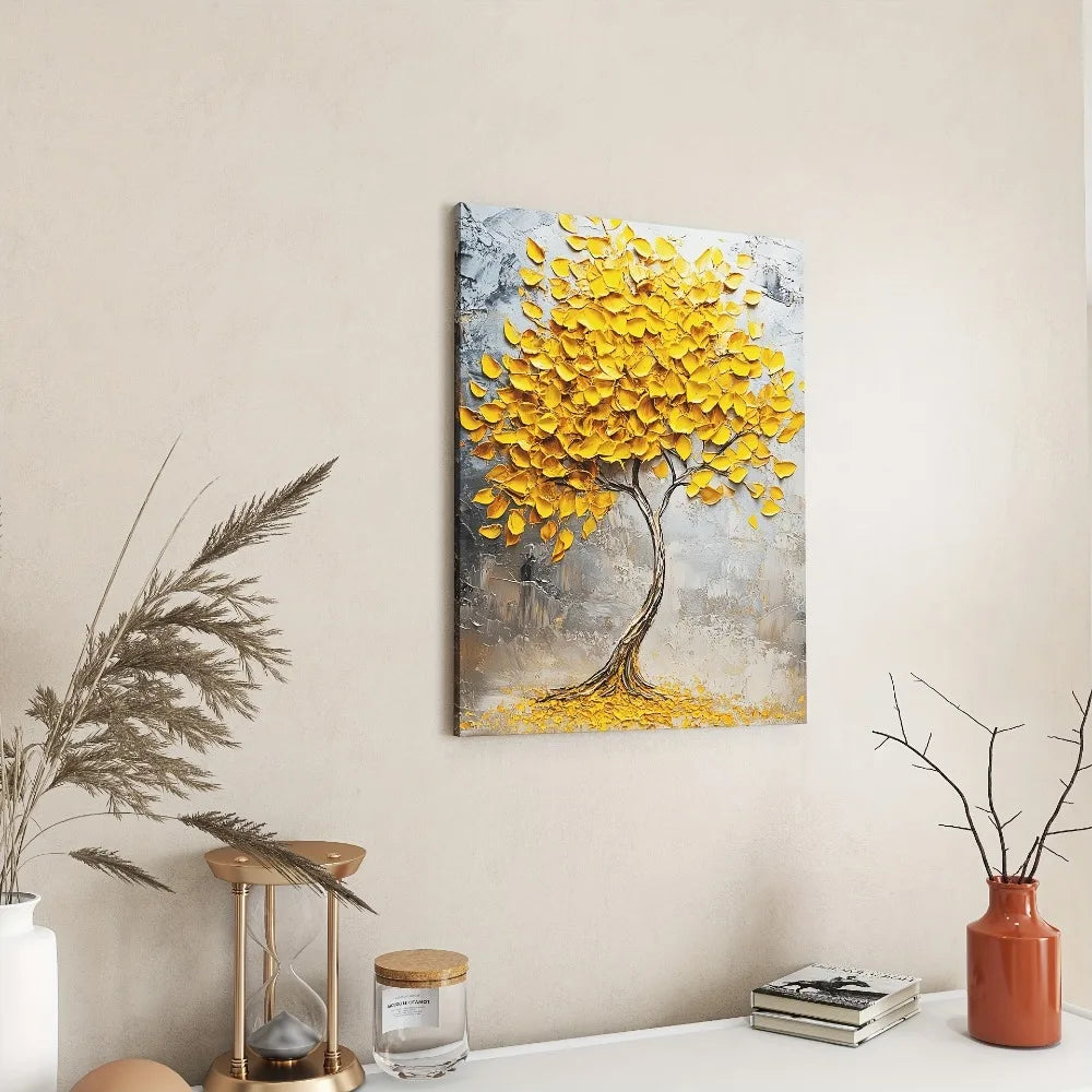 Abstract Tree-shaped Frameless Mural in Gold Leaf