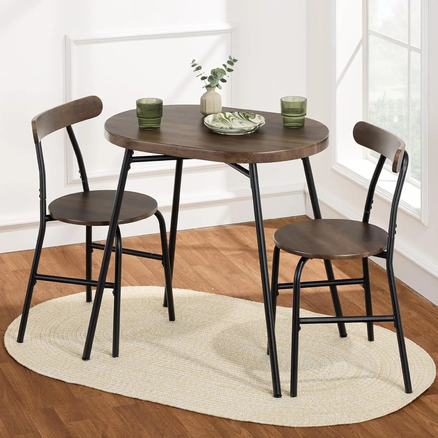 Modern Oval Dining Table Set w/ 2 Chairs