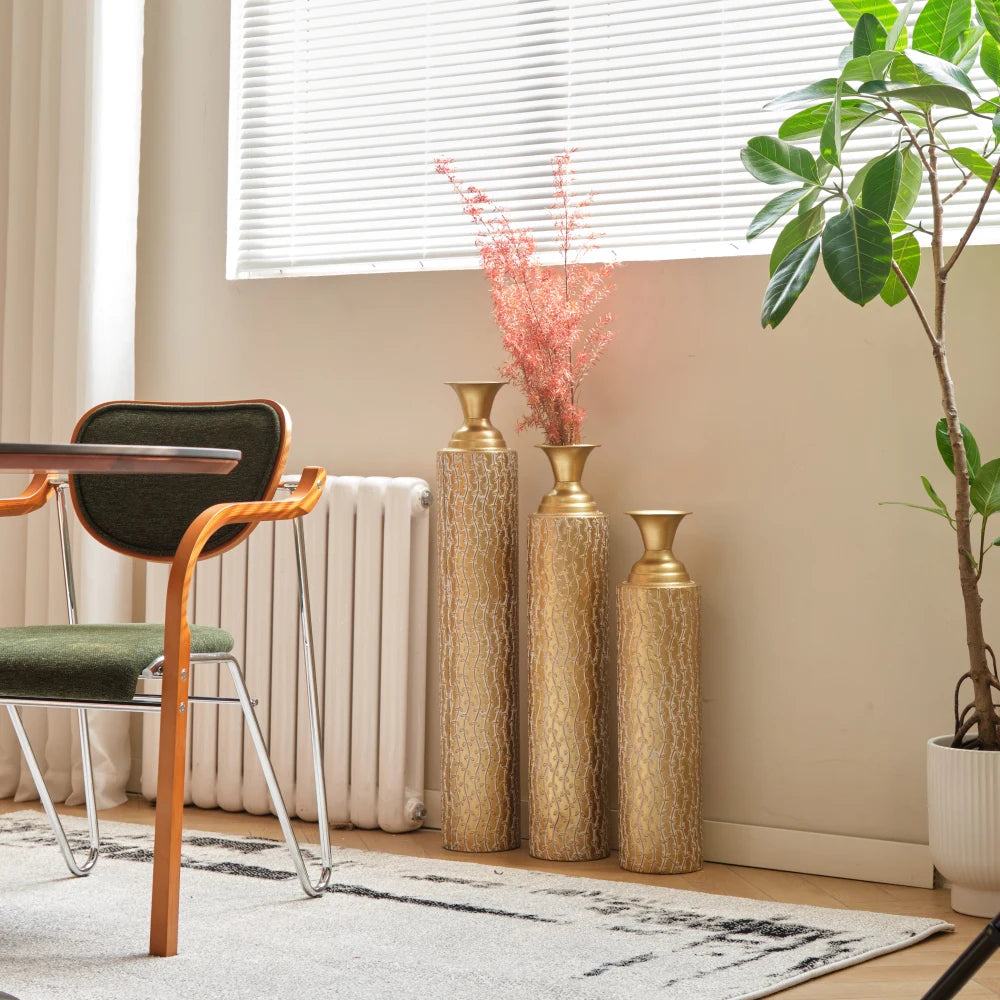 Set of 3 Metal Decorative Vases 34 ", 29 ", 25 "H