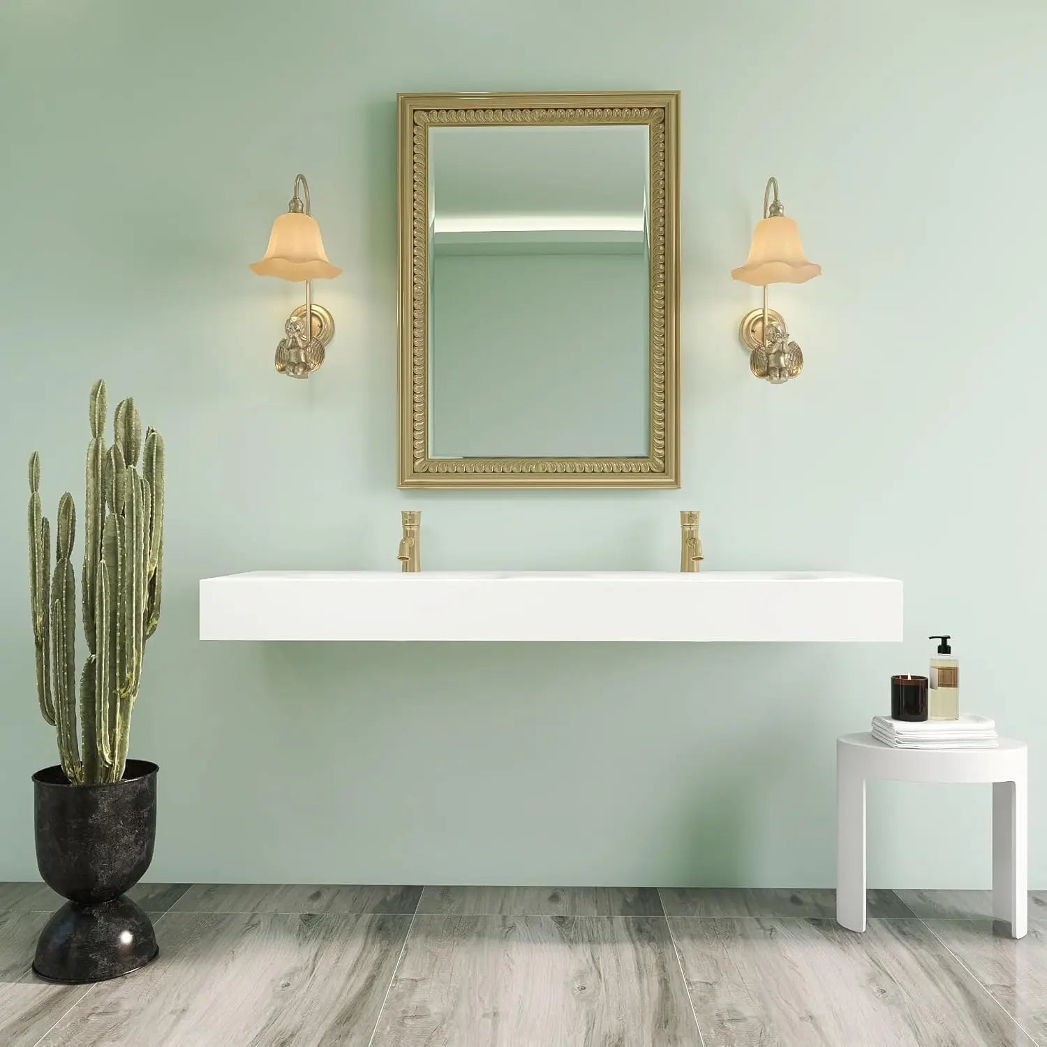 Matte White Stone Wall-Hung Resin Solid Surface Vanity