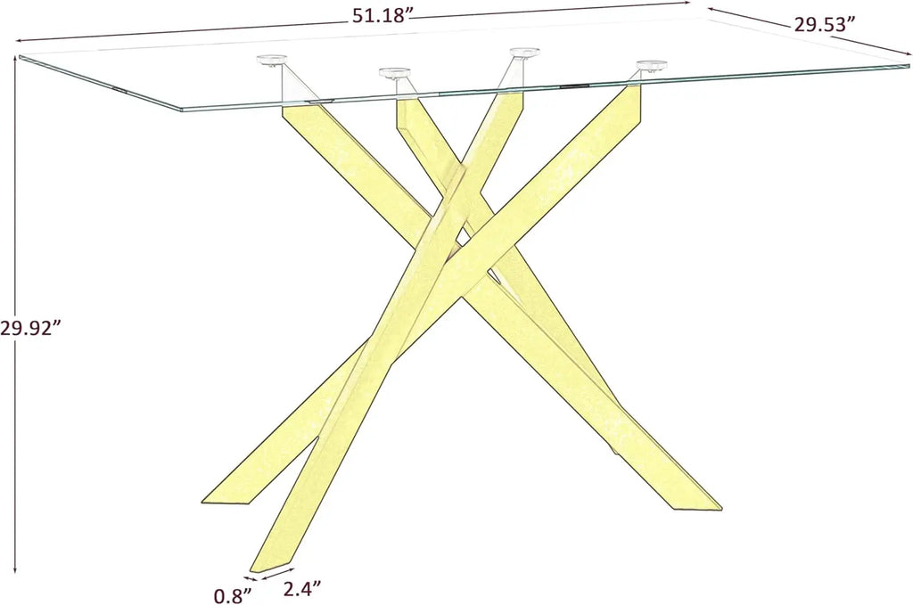 Rectangular Tempered Glass Dining Table with Metal Legs