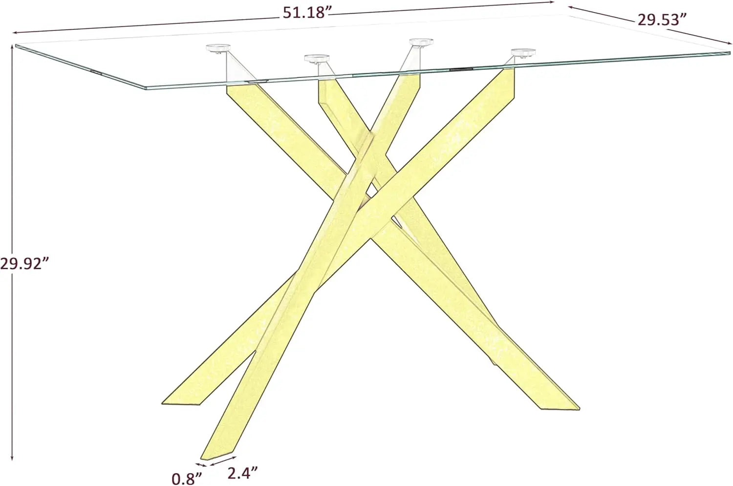 Rectangular Tempered Glass Dining Table with Metal Legs
