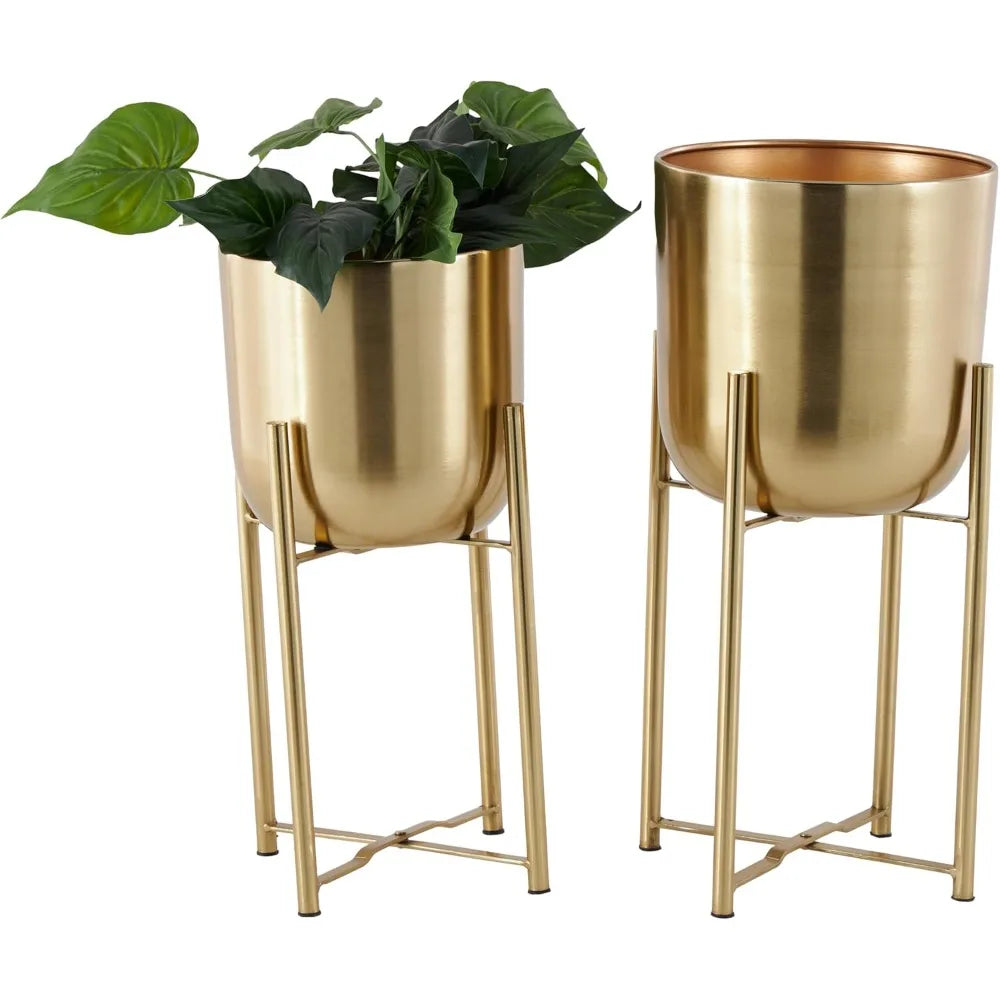 Set of 2 Metal Indoor Outdoor Planter with Removable Stand