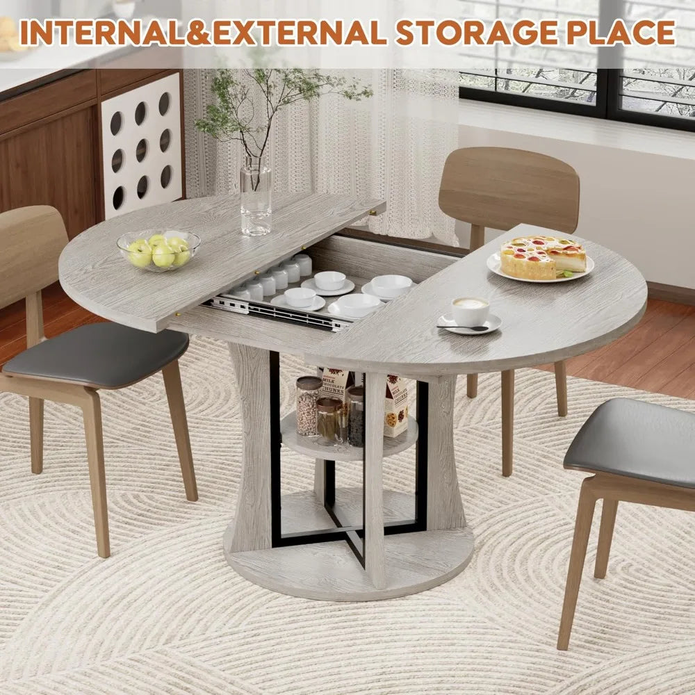 Extendable Round Dining Table for 4-8